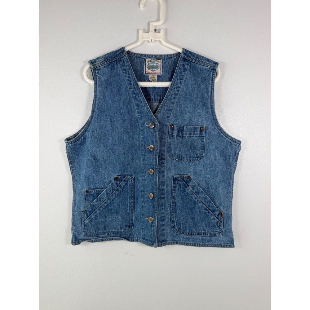 90s Authentic Vintage St Johns Bay Denim Button-Up Sleeveless Vest Gorpcore L
